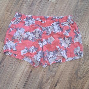Linen floral print elastic waist shorts